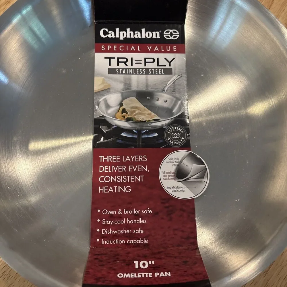 Calphalon Tri Ply Stainless Steel  10” Omelette Pan With Lid New